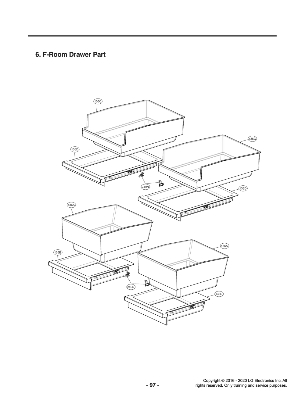 F-Room Drawer Part Diagram and Parts List for GR-X23FGNGM AGRCNA0 LG Refrigerator