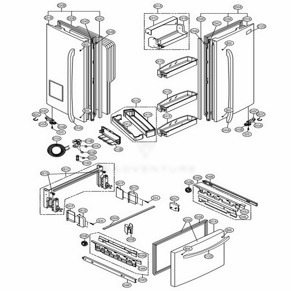 Door Parts Diagram and Parts List for 71083 AST6SER LG Refrigerator