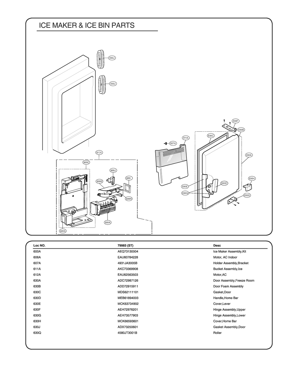 Ice Maker And Ice Bin Parts Diagram and Parts List for GR-L318LSZM ASTCSE1 LG Refrigerator