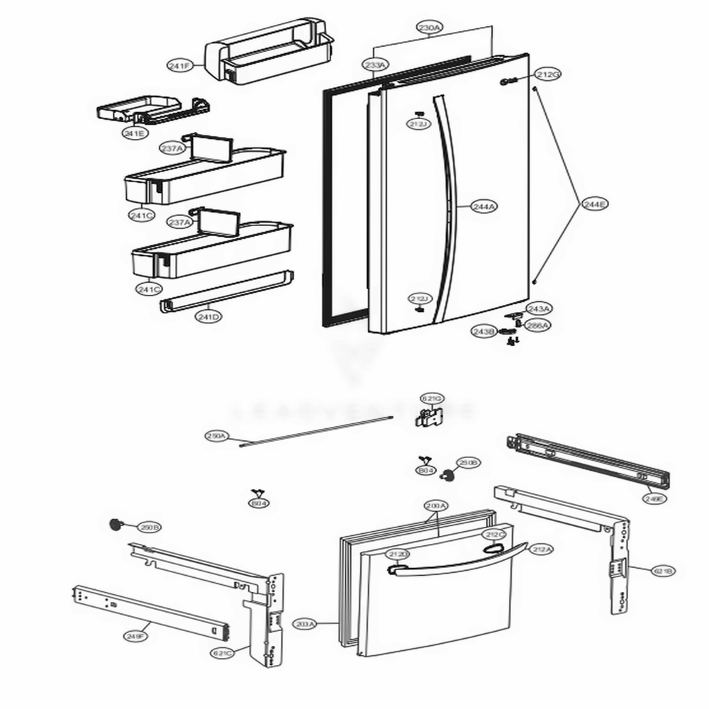Door Parts Diagram and Parts List for LDC24370SW ASWCNA1 LG Refrigerator