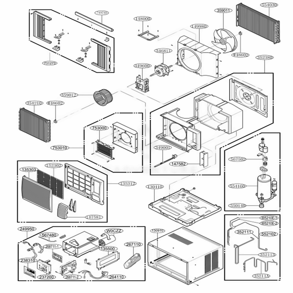 Main Diagram and Parts List for LW1214HR AWYAUSH LG Air Conditioner