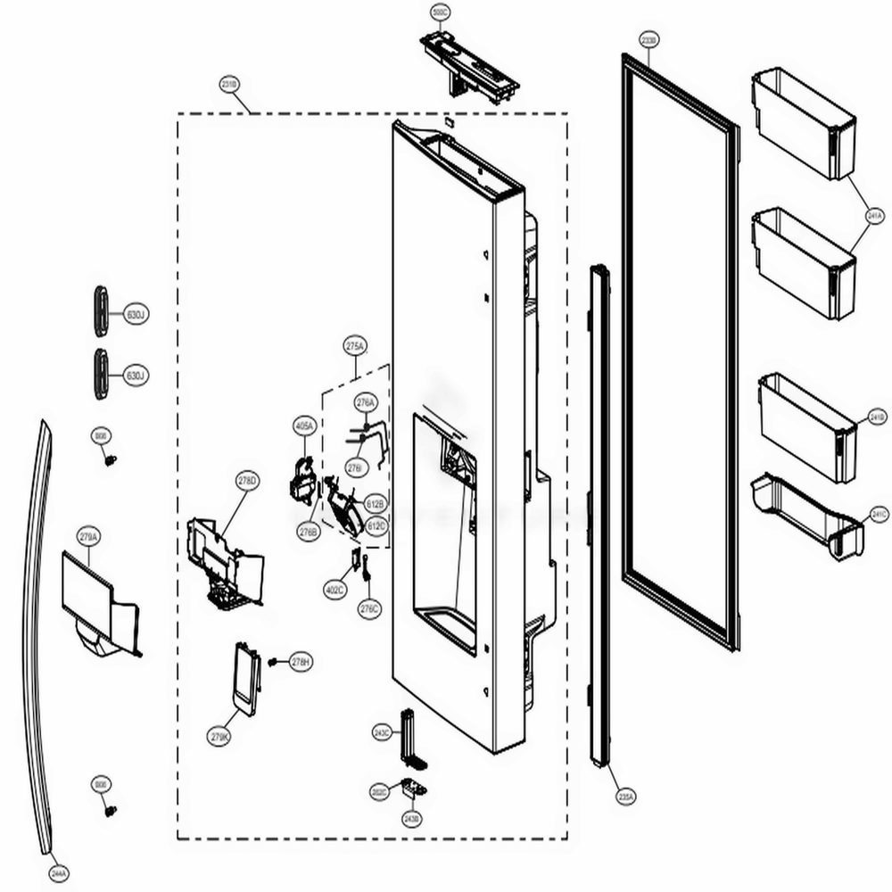 Door Parts 1 Diagram and Parts List for LRFDS3006S ASTCNA1 LG Refrigerator