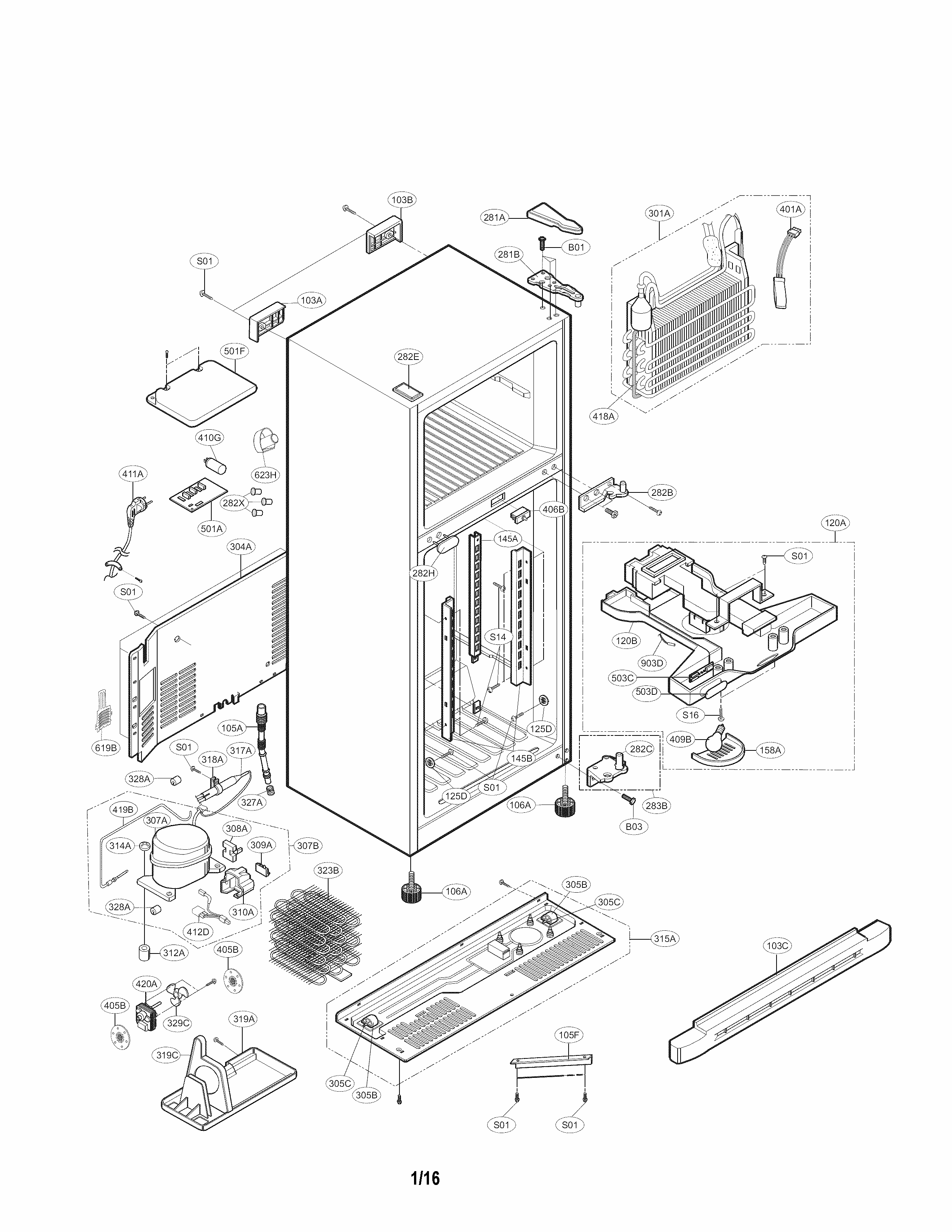Case Parts Diagram and Parts List for 79569974903  Kenmore Refrigerator