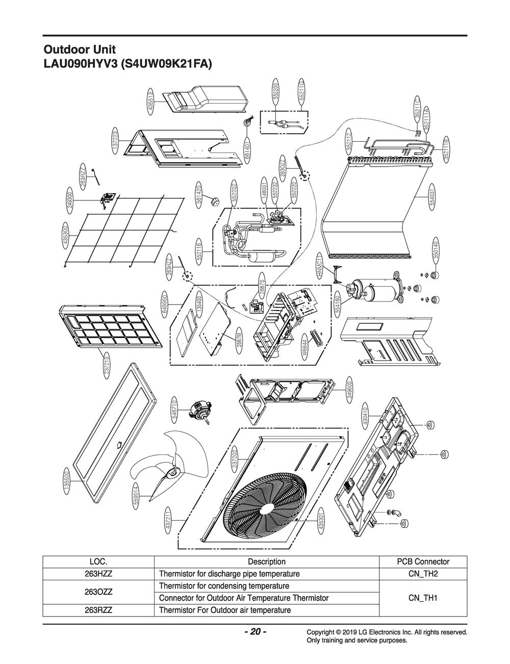 Outdoor Unit Diagram and Parts List for S4UW09K21FA AK3GEUS LG Air Conditioner