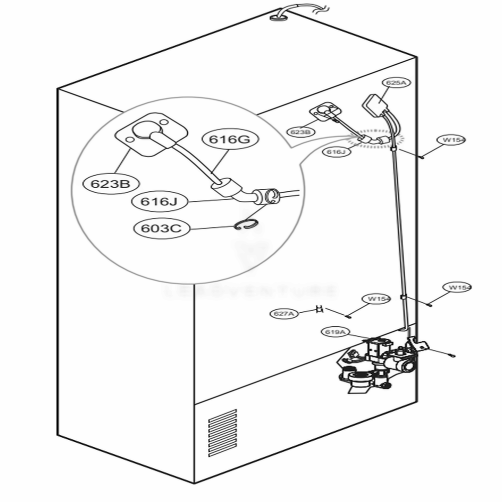 Valve And Water Tube Parts Diagram and Parts List for 73165 ANSCSE1 LG Refrigerator