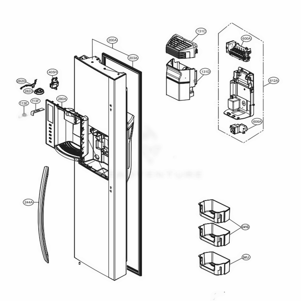Freezer Door Part Diagram and Parts List for LSXC22336S ASTCNA0 LG Refrigerator