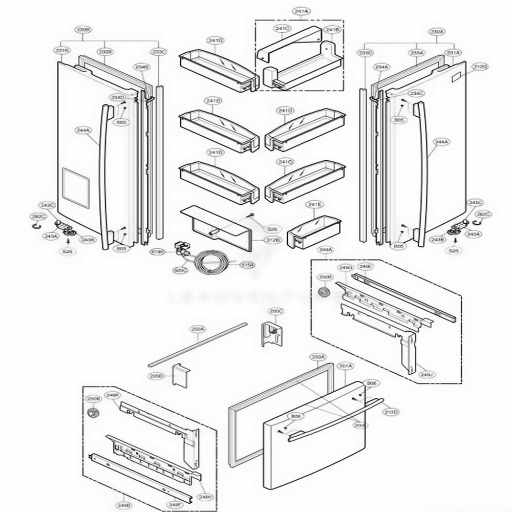 Door Parts Diagram and Parts List for 78723 AST3SEF LG Refrigerator