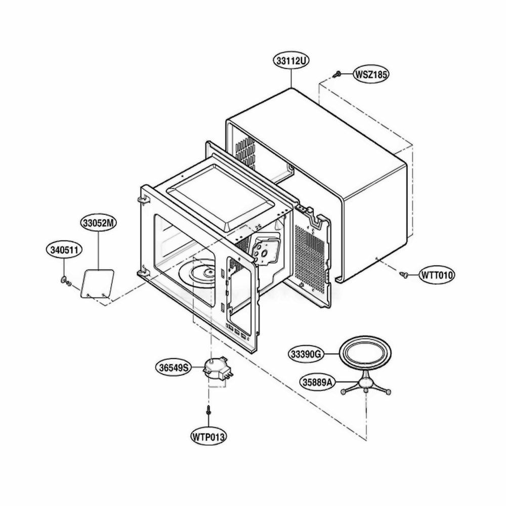 Oven Cavity Parts Diagram and Parts List for MS114SA MWEGSC LG Range