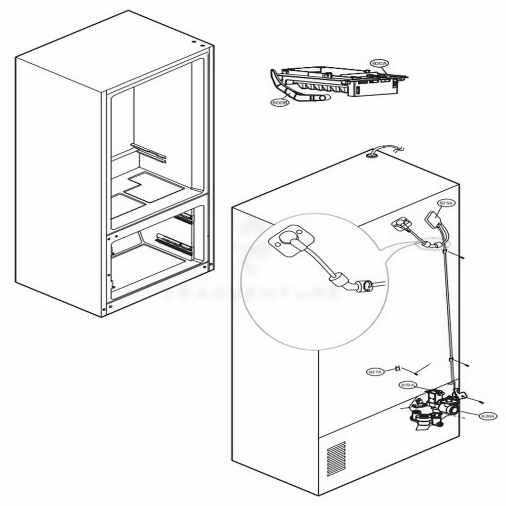 Valve And Water Tube Parts Diagram and Parts List for LFCS28768S ASTCNA0 LG Refrigerator