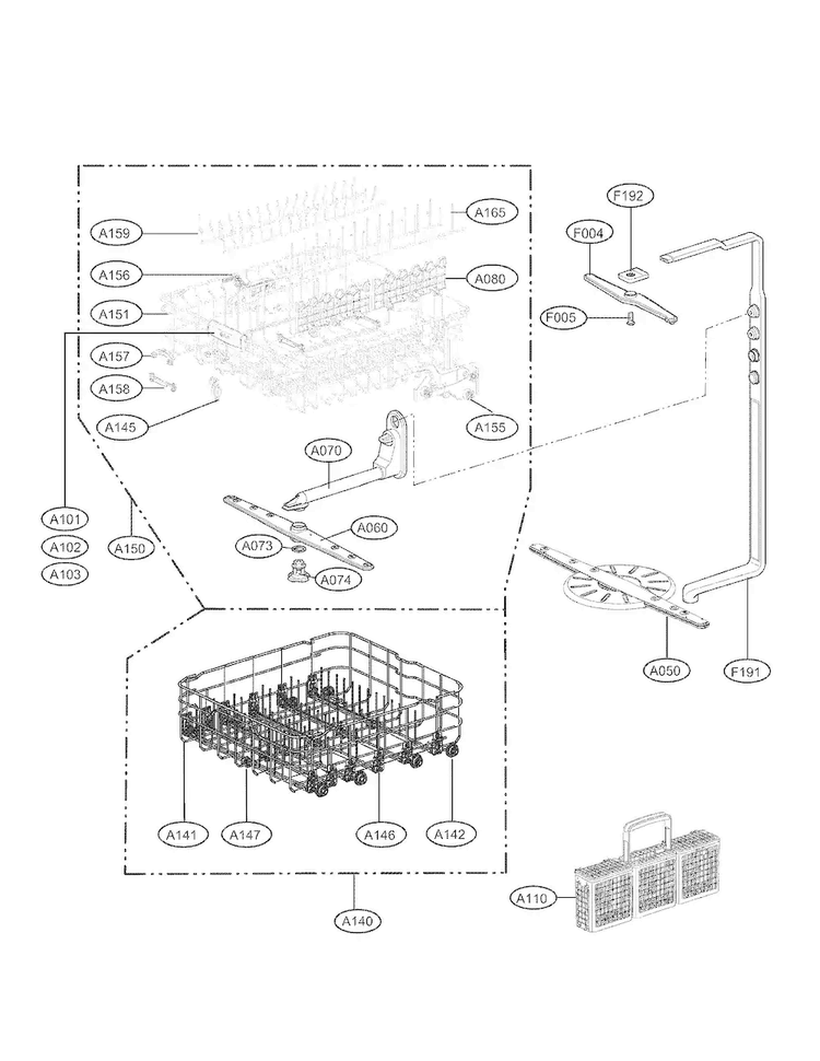 Rack Assembly Parts Diagram and Parts List for LDS5560ST  LG Dishwasher