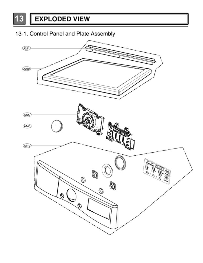 Control Panel/Plate Assembly Diagram and Parts List for DLEX4200B 00 LG Dryer