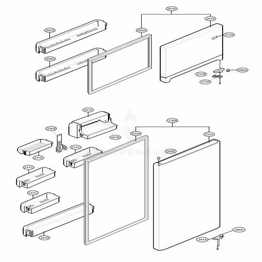 Door Parts Diagram and Parts List for 79299 AWB1SER LG Refrigerator