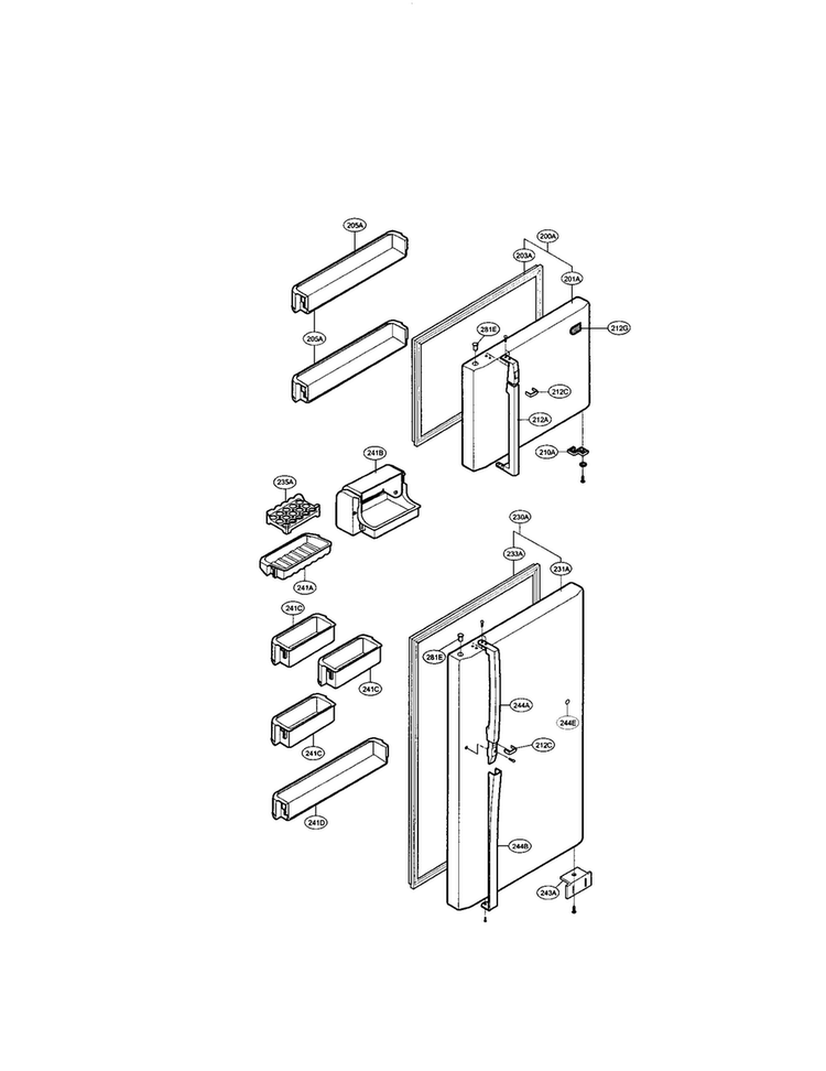 Door And Shelving Diagram and Parts List for LRTPC1831BK  LG Refrigerator
