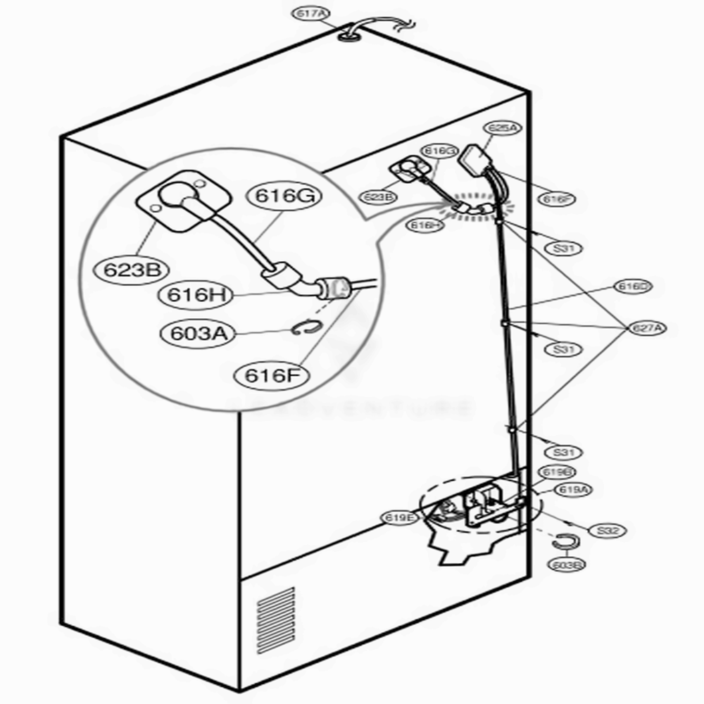 Valve And Water Tube Parts Diagram and Parts List for 78733 ASTCSER LG Refrigerator