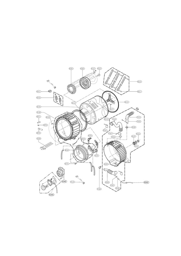 Drum And Tub Parts Diagram and Parts List for WM3370HVA 00 LG Washer
