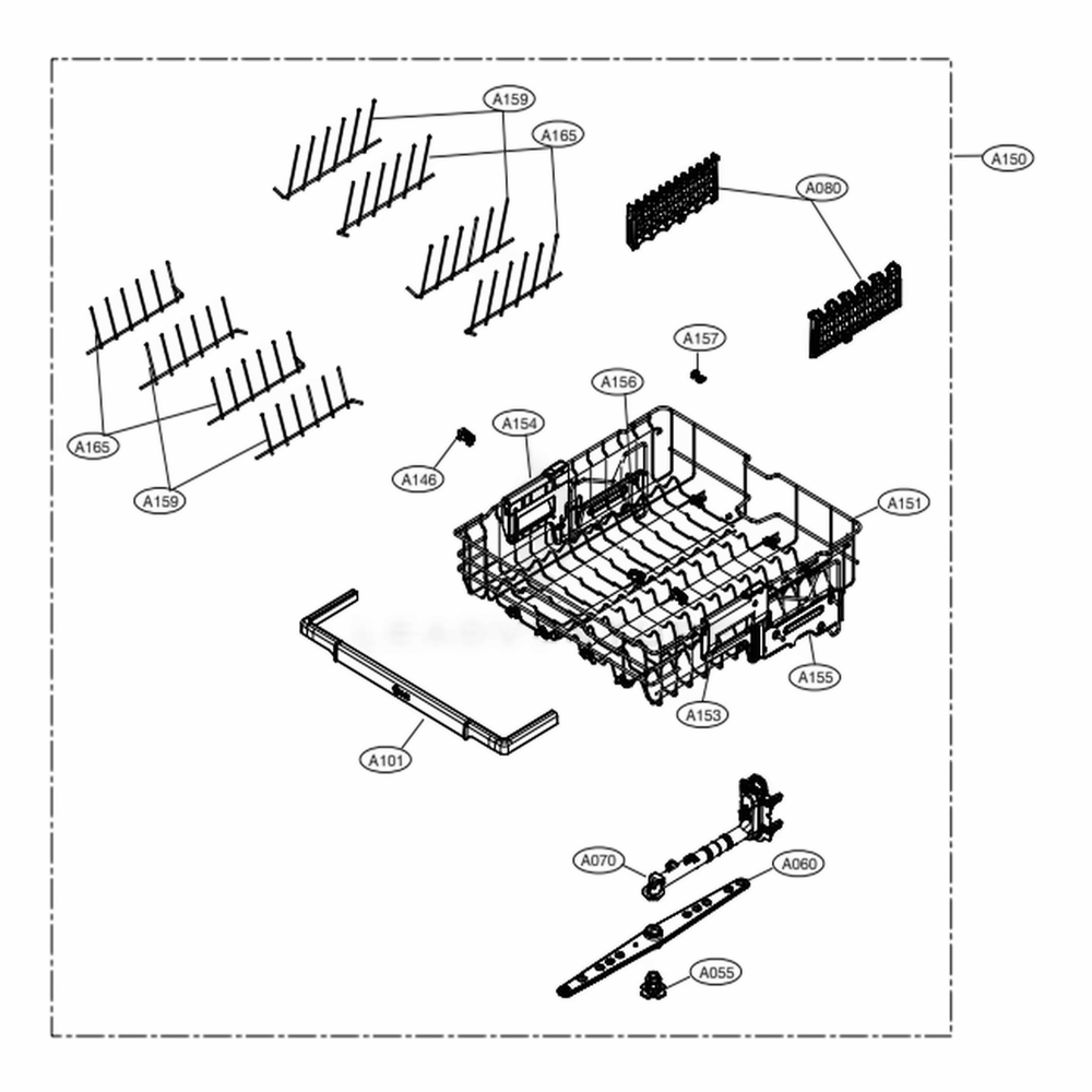 Upper Rack Assembly Diagram and Parts List for LDT7797BD ABDEEUS LG Dishwasher