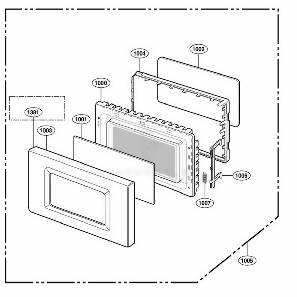 Door Parts Diagram and Parts List for 62463 ASBESEA LG Wall Oven