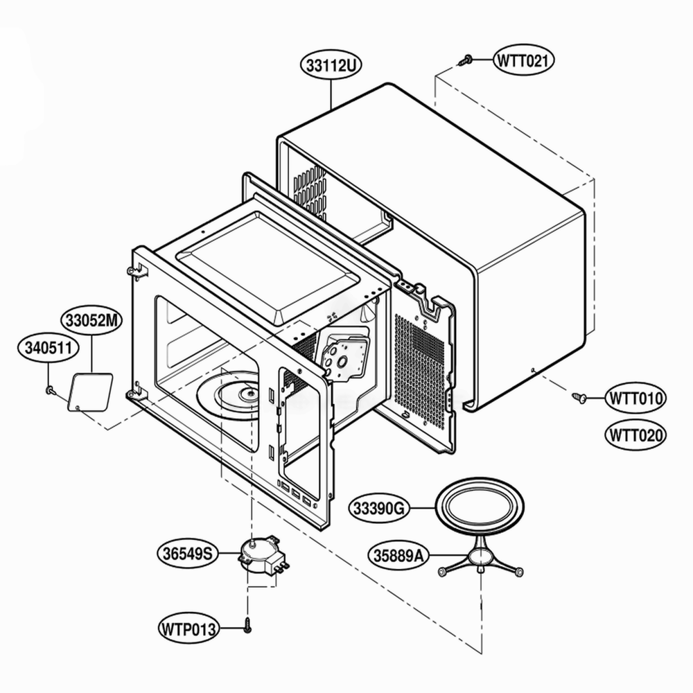 Oven Cavity Parts Diagram and Parts List for 87138 ABSESEC LG Range