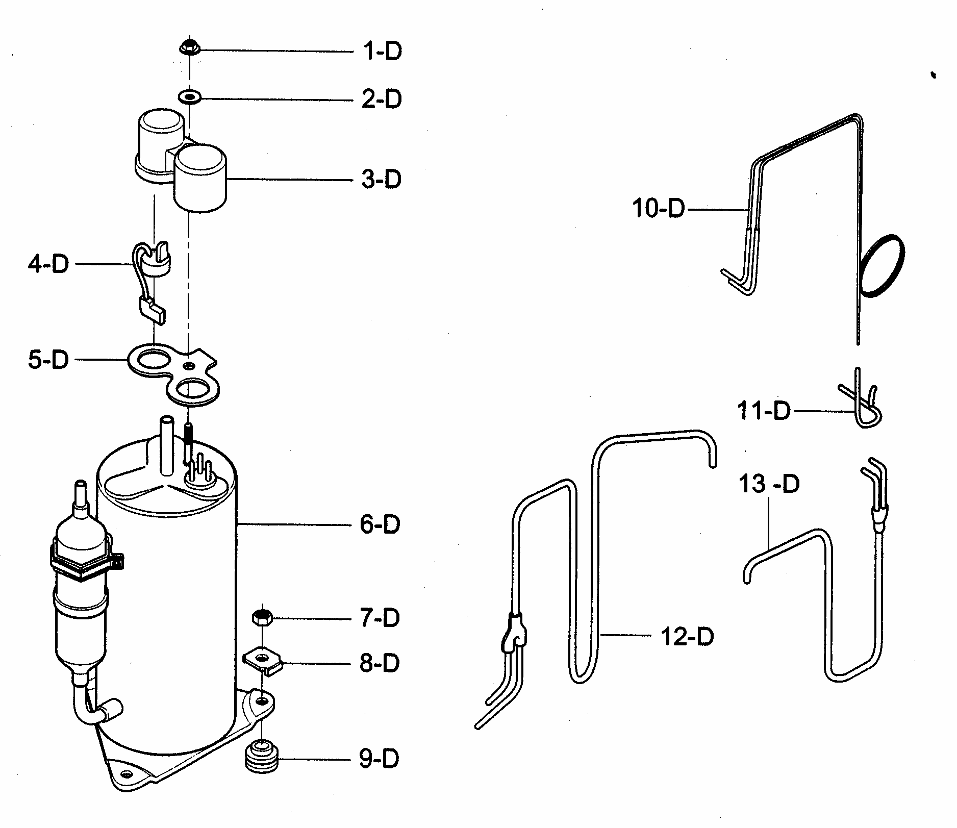 Compressor Parts Diagram and Parts List for 58074130400  Kenmore Air Conditioner