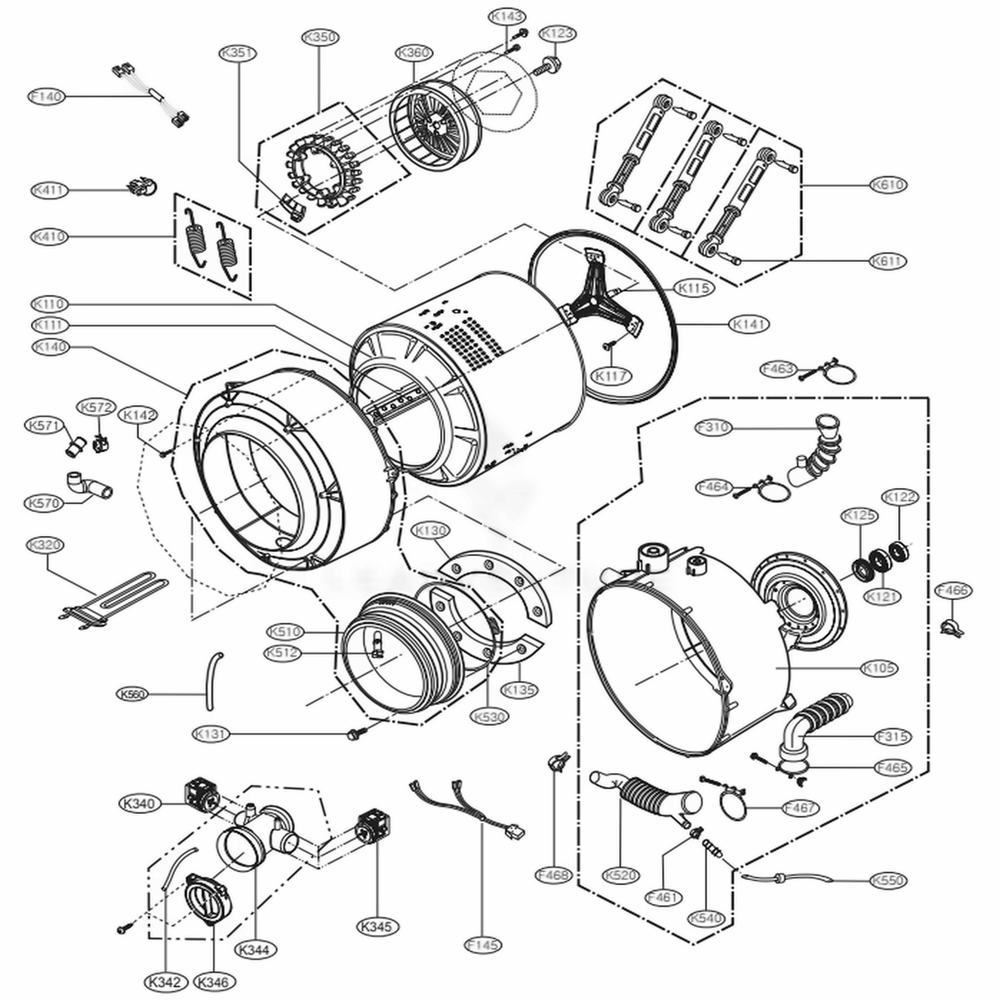Drum And Tub Assembly Diagram and Parts List for WM0642HS ATTEEUS LG Washer