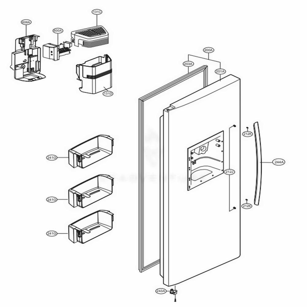 Freezer Door Part Diagram and Parts List for 51829 AWBCSE1 LG Refrigerator