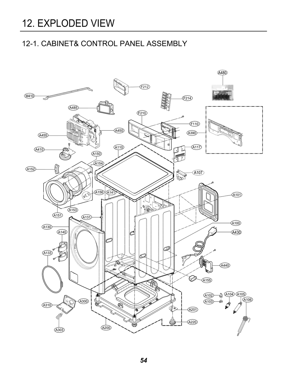 Cabinet& Control Panel Assembly Diagram and Parts List for GCWM1069CD8 ABWEELC LG Washer