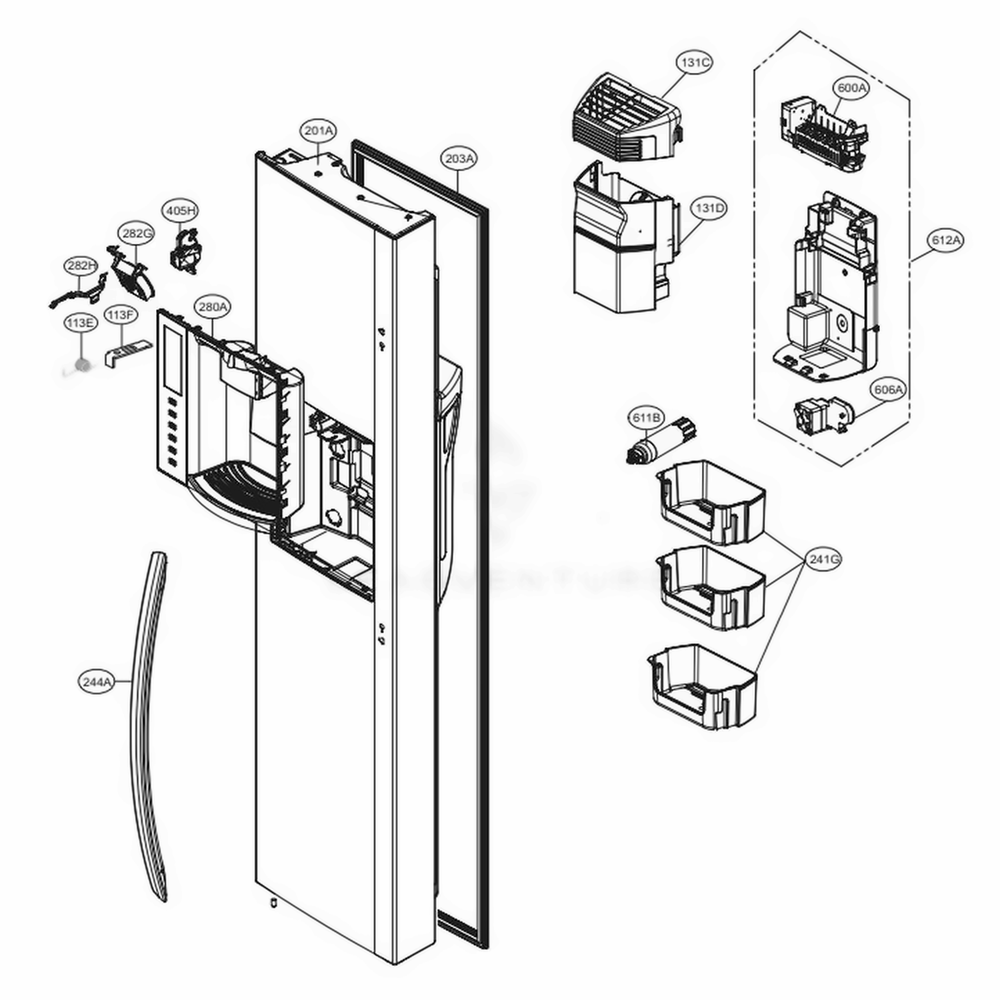 Freezer Door Diagram and Parts List for LSXS26366S ASTCNA6 LG Refrigerator