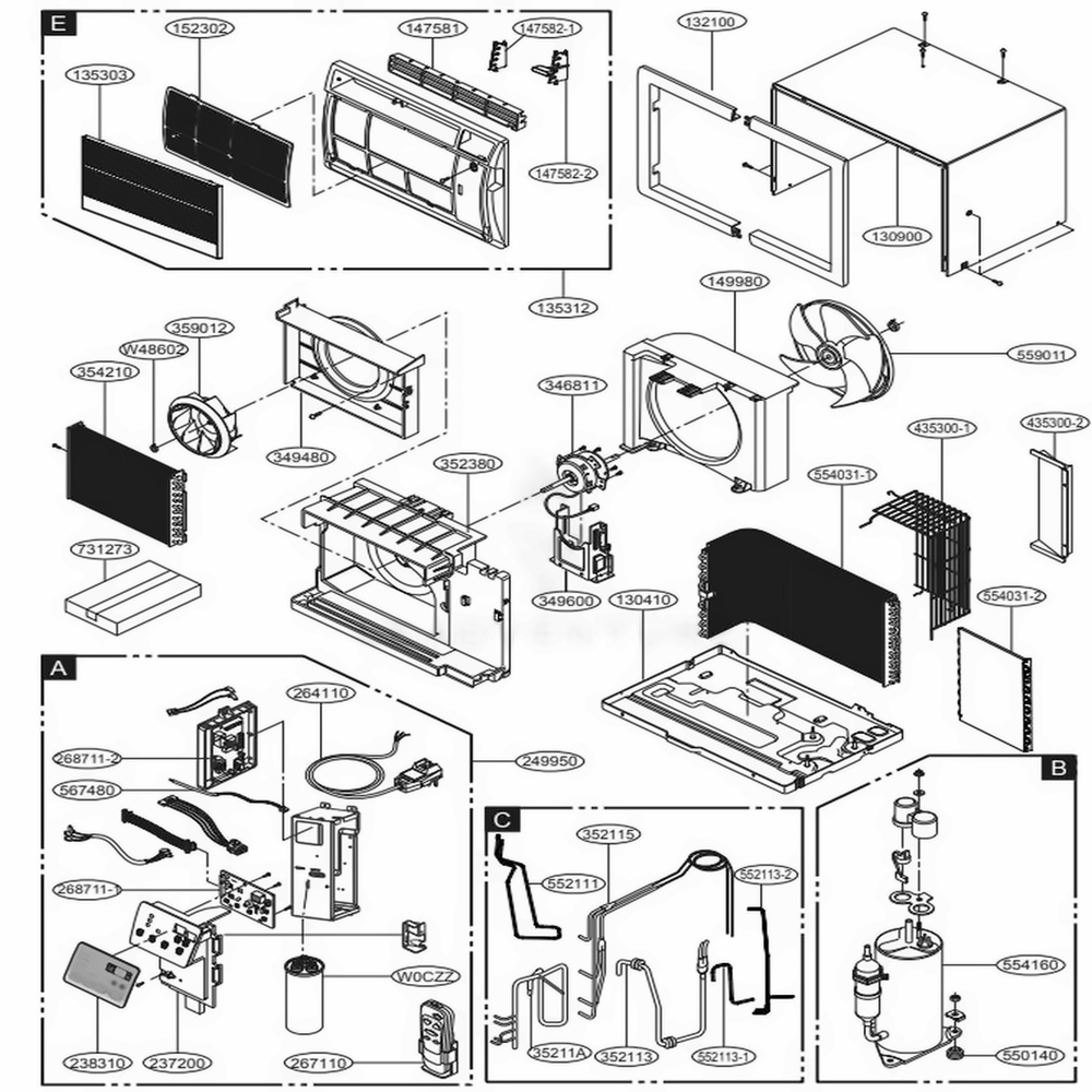 Main Diagram and Parts List for LT1216CER AWYAUSH LG Air Conditioner