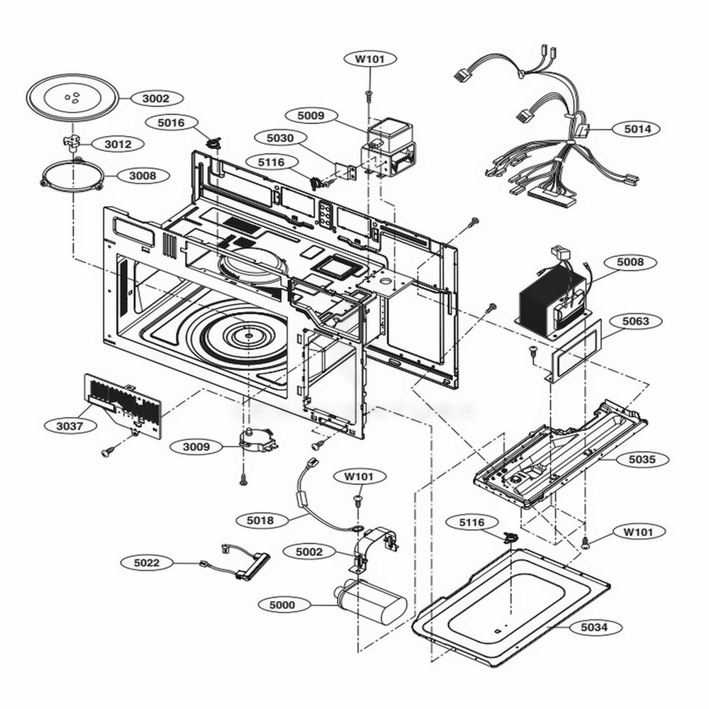Interior Parts 1 Diagram and Parts List for LMV1762SW CWHELGA LG Microwave