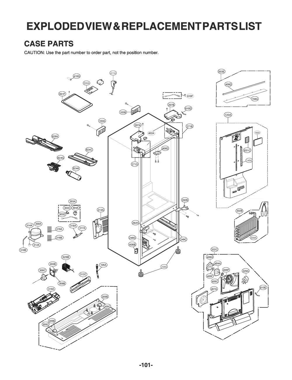 Case Parts Diagram and Parts List for GR-L228NKSM ASBCNA4 LG Refrigerator