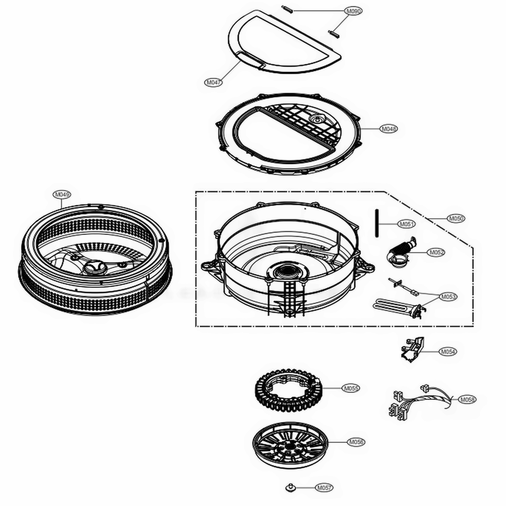 Tub Assembly Diagram and Parts List for 51992 ABWESEU LG Washer Dryer Combo