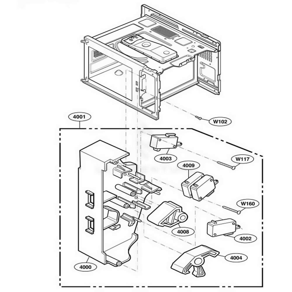 Latch Board Parts Diagram and Parts List for RCS511A ASTQAMA LG Range