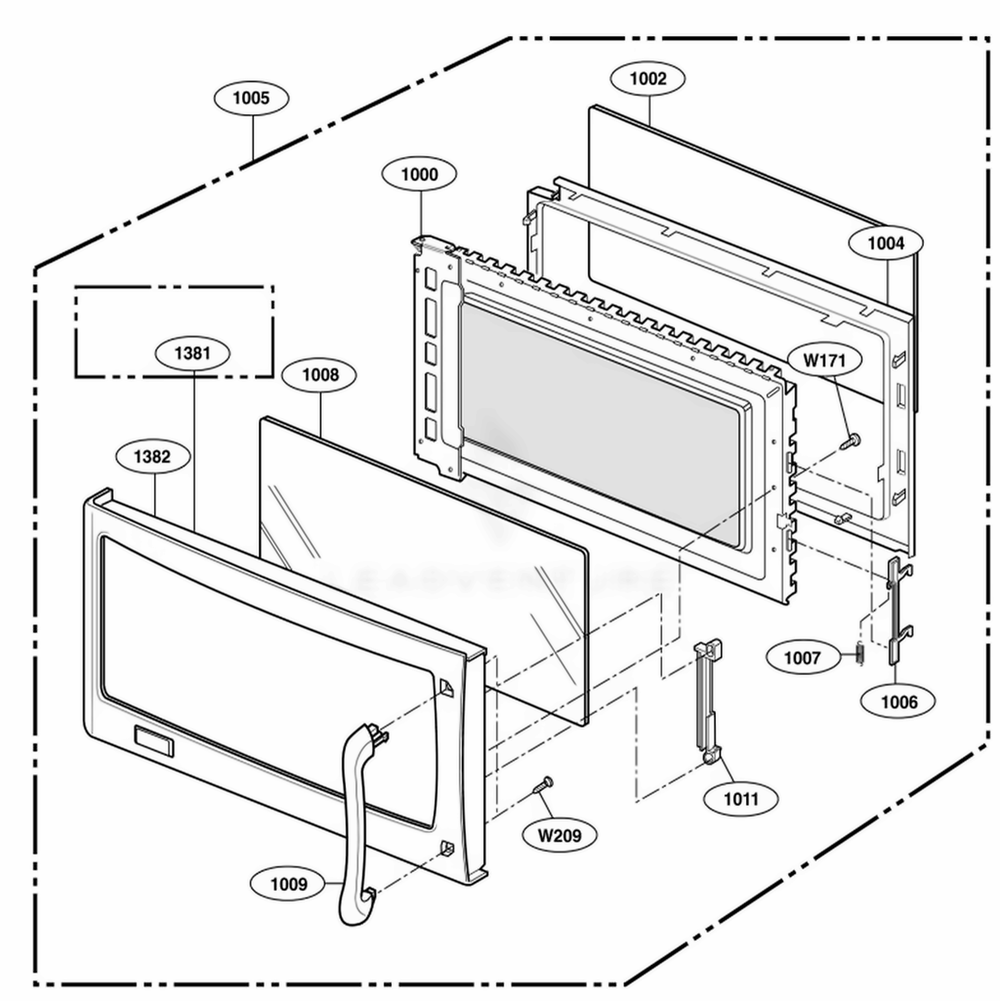 Door Parts Diagram and Parts List for 80832 AWHESEA LG Range