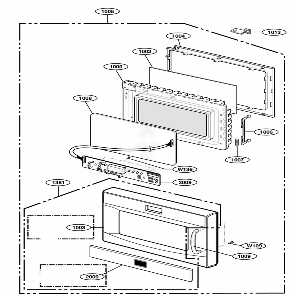 Door Parts Diagram and Parts List for 66292 CWHESEA LG Range