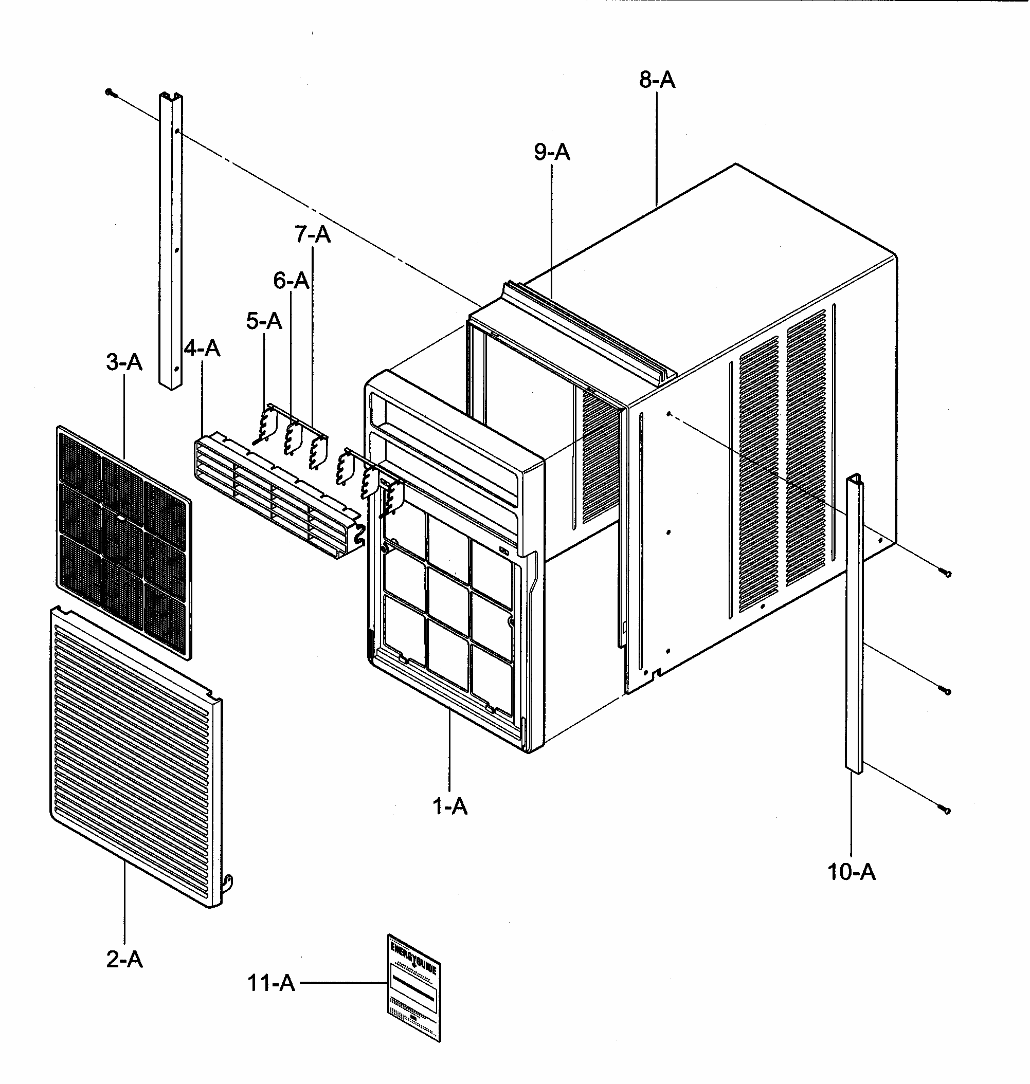 Cabinet/front Grille Assy Diagram and Parts List for 58072126200  Kenmore Air Conditioner