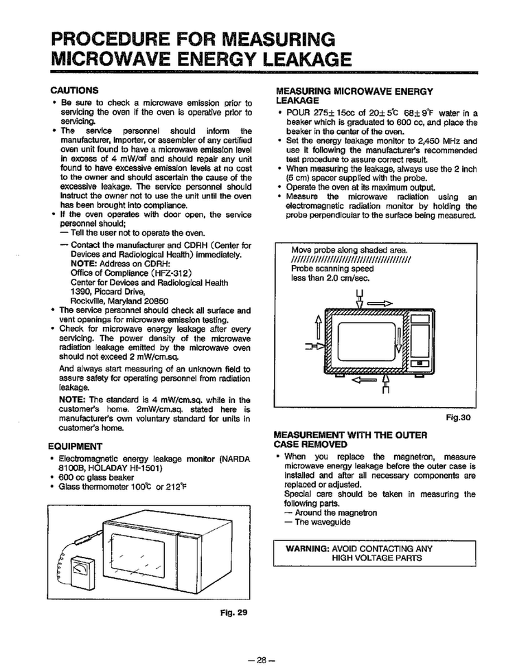 Microwave Energy Leakage Diagram and Parts List for MA-1164M  LG Microwave