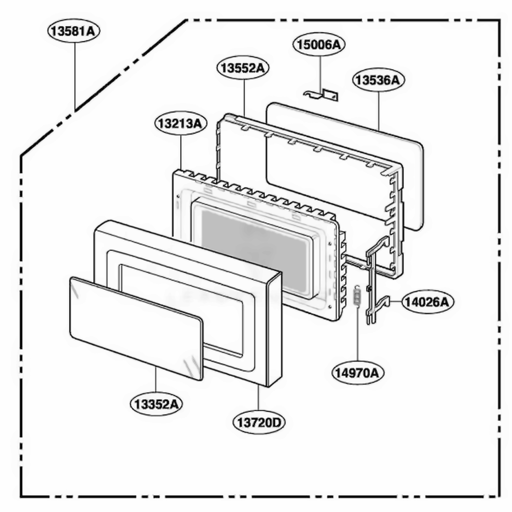 Door Parts Diagram and Parts List for JES1133WD CMWEGEU LG Wall Oven
