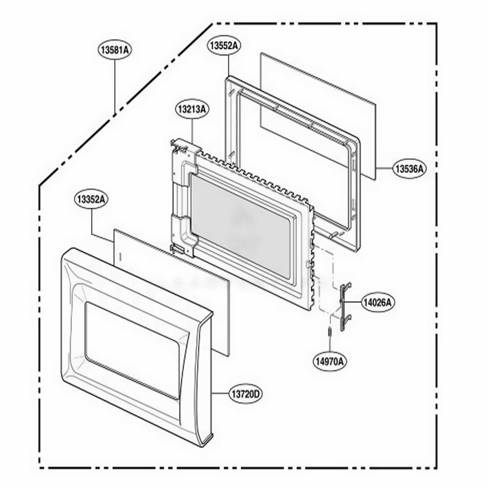 Door Parts Diagram and Parts List for MA795W KWHEGSE LG Wall Oven