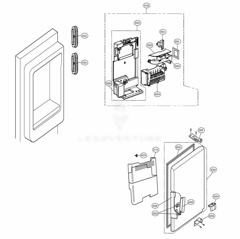 Ice Maker And Ice Bin Parts Diagram and Parts List for LFXS32726S ASTCNA1 LG Refrigerator