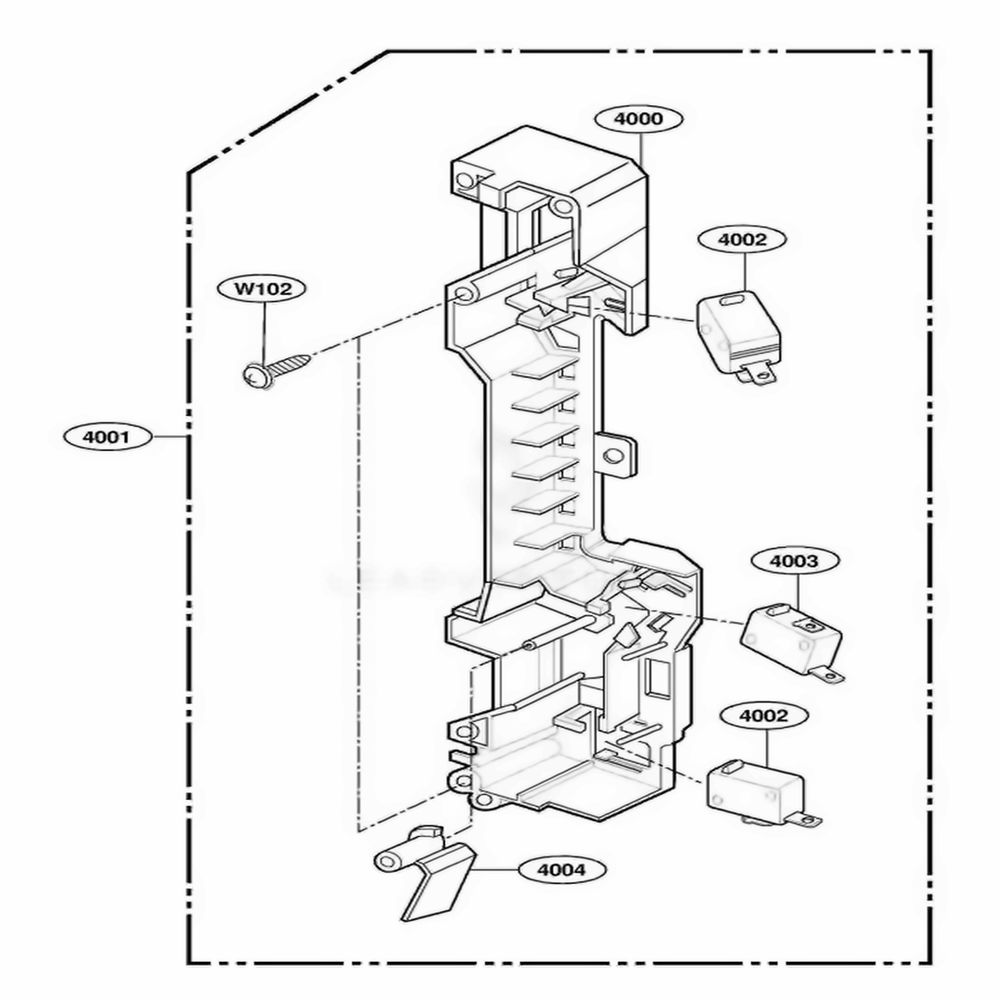 Latch Board Parts Diagram and Parts List for 64764 AB6ESEA LG Range
