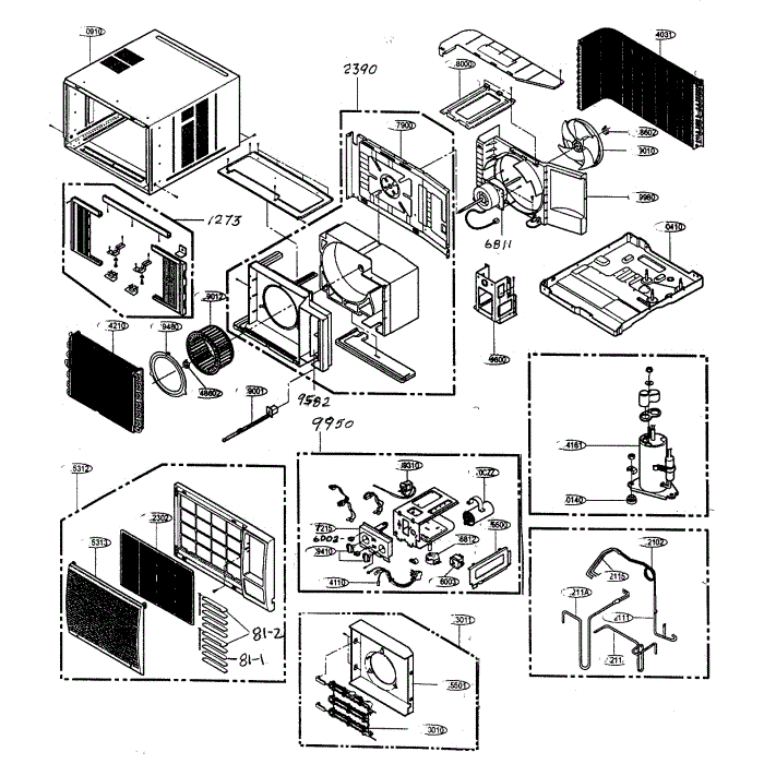 Cabinet Diagram and Parts List for R1804H  LG Air Conditioner