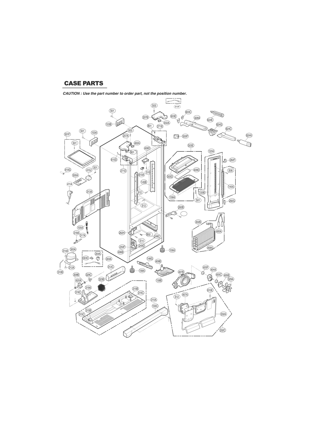 Case Parts Diagram and Parts List for GC-L258VQXD ASWCSE0 LG Refrigerator