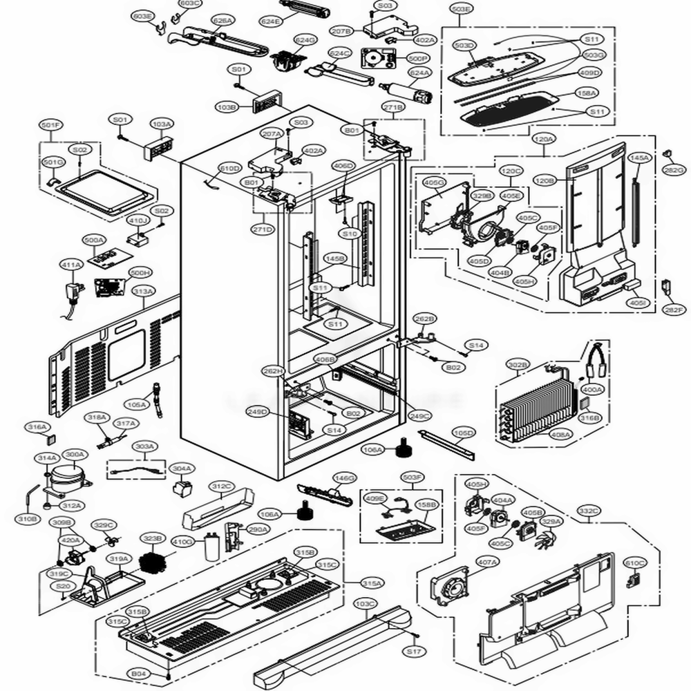 Case Parts Diagram and Parts List for 71032 ASWCSE0 LG Refrigerator