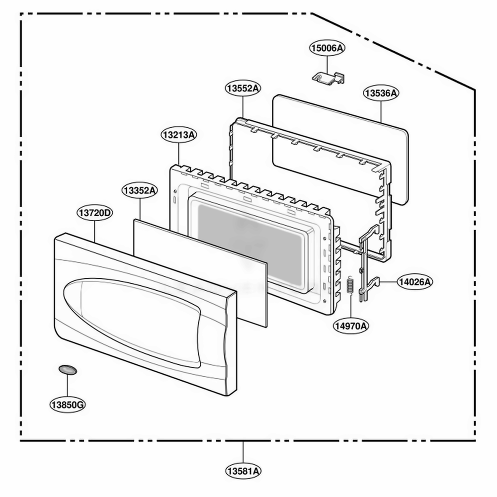 Door Parts Diagram and Parts List for YMT3135SHQ M1EWPC LG Range