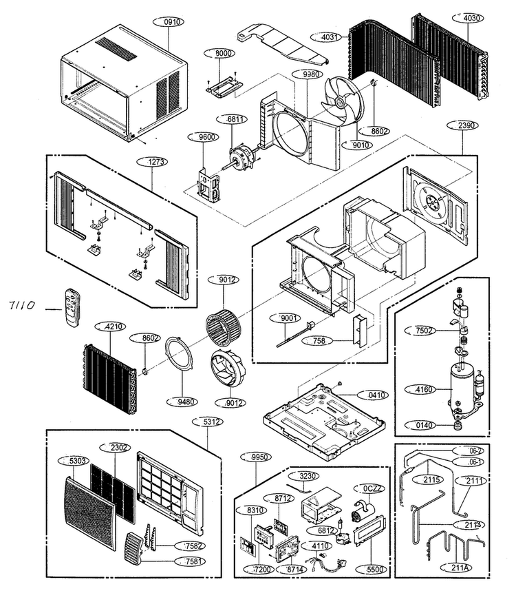 Cabinet Parts Diagram and Parts List for WG1000R  LG Air Conditioner