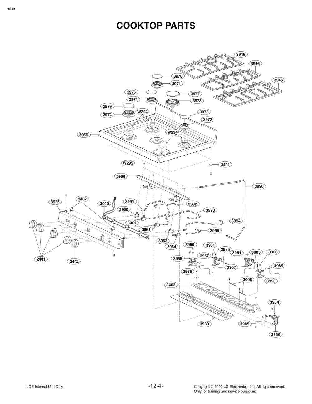 Cooktop Parts Diagram and Parts List for FG4322ES FB1ELGA LG Range