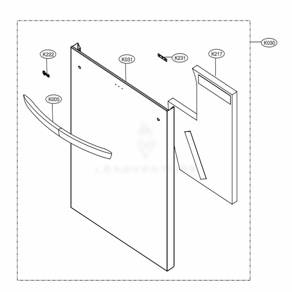 Front Cover Assembly Diagram and Parts List for LDT5665ST ASTEEUS LG Dishwasher