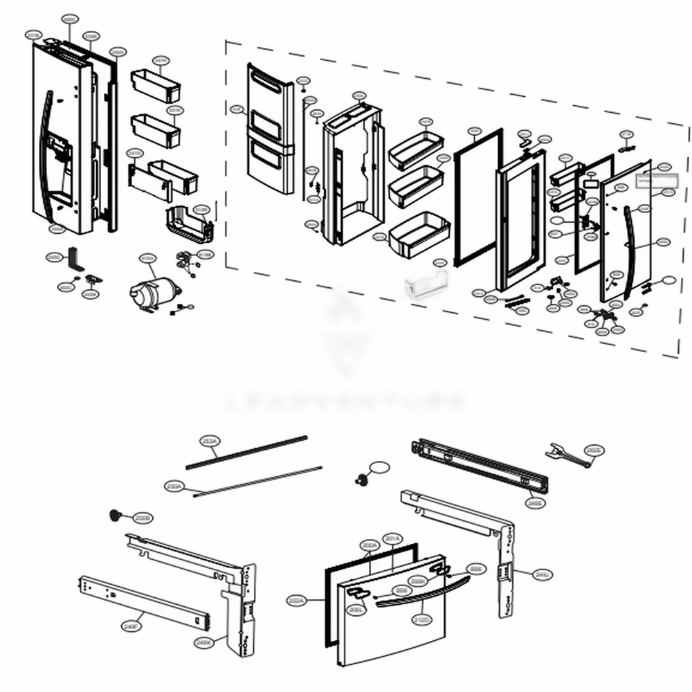 Door Parts Diagram and Parts List for LFXS28566M AMTCNA3 LG Refrigerator