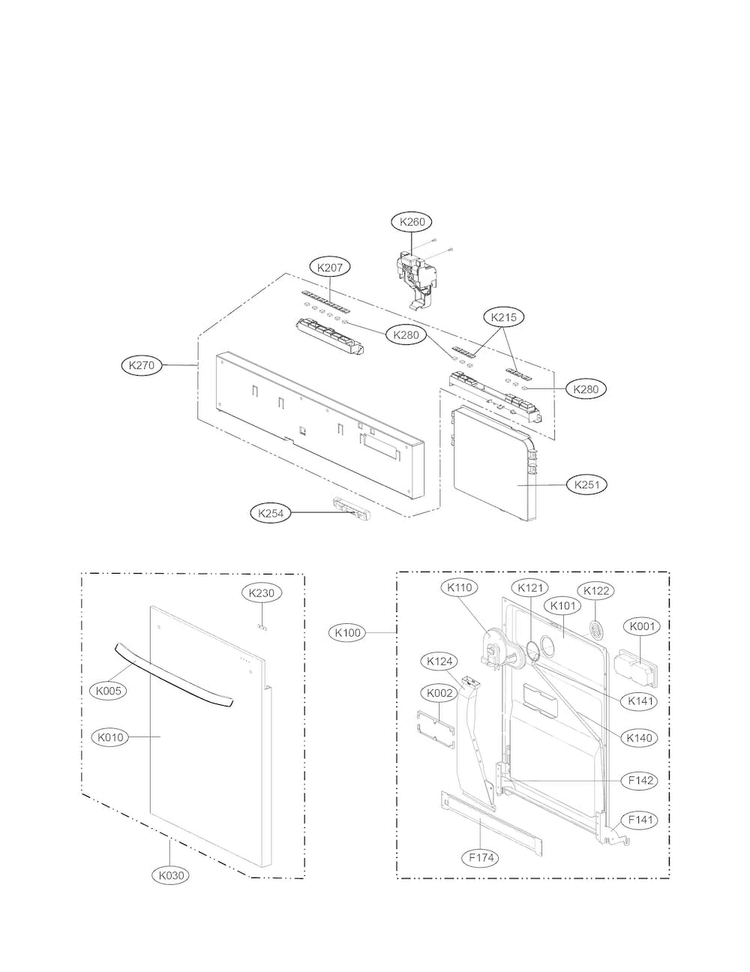 Panel And Door Parts Diagram and Parts List for LDF7774BB  LG Dishwasher