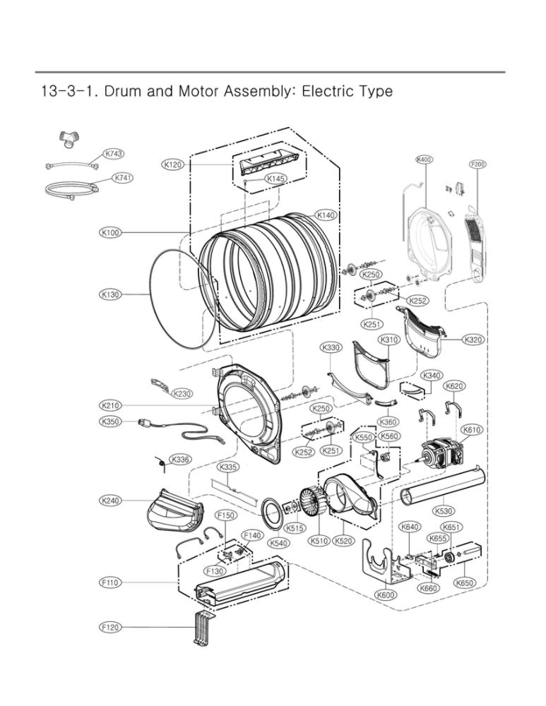 Drum And Motor Assembly: Electric Type Diagram and Parts List for DLEX4200B 00 LG Dryer